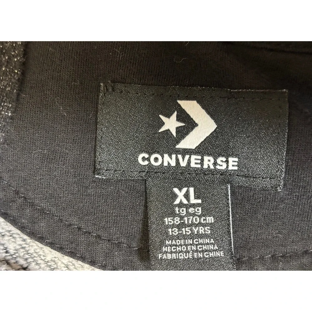 Converse Girls Hoodie Sweatshirt Youth XL Black Gray Pullover All Star Logo Top